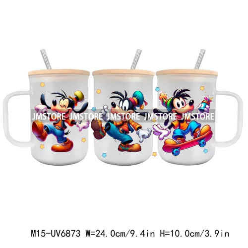 Cartoon Blue Koala Smoking UV DTF Glass Can Wrap For 15OZ Mug Glass Cup Transfer Stickers DIY Custom Logo Labels Mouse Couple