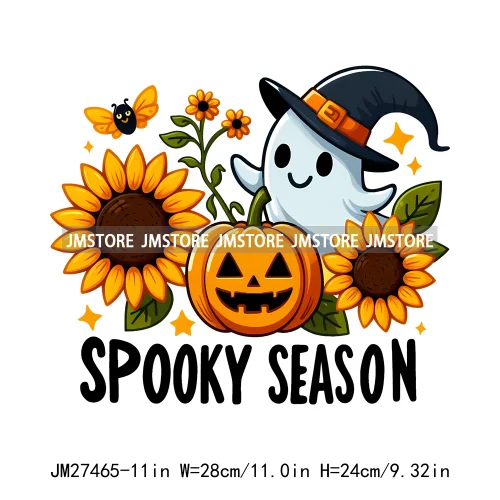 Colorful Coffee Spooky Babe Vibes Stay Spooky Season Ghost Skull Halloween DTF Decals Iron On Transfers Stickers For T-shirts