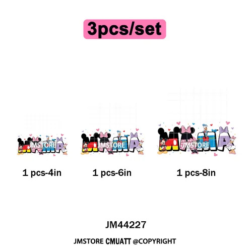 Cartoon Mama Princess Happy Mother's Day Family Vacation Iron on Washable DTF Heat Transfers Stickers Ready to Press for Hoodies