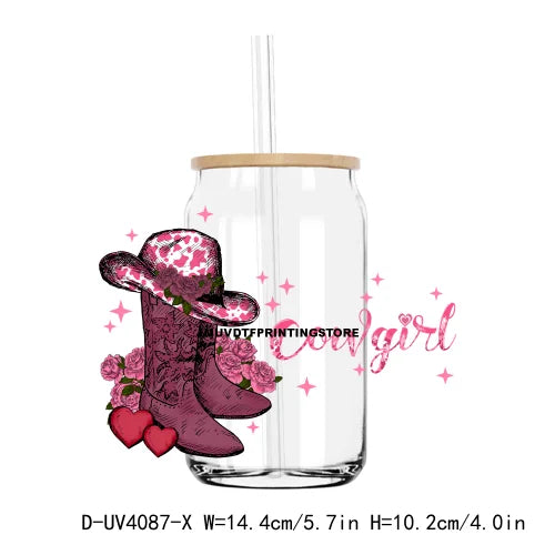 Love Cowboy Western Valentine Vibe 16OZ UV DTF Cup Wrap Transfers Stickers Custom Label DIY Waterproof Logo For Libbey Glass Can