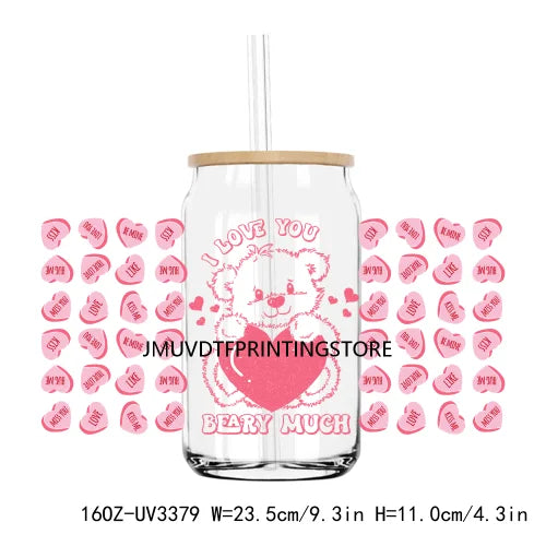 XOXO Valentines Coffee Cup 16OZ UV DTF Cup Wrap Transfers Stickers Custom Label DIY Waterproof Logo For Libbey Glass Can Hearts