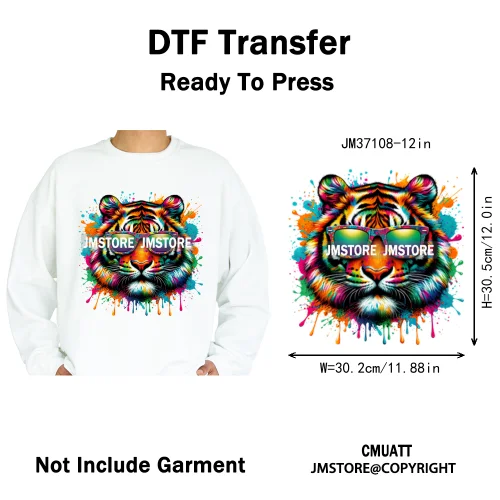 12in Cartoon Graffiti Streetwear Tiger Bunny Animal King Hip Hop Poster Iron on DTF Transfer Stickers Ready to Press for Hoodies