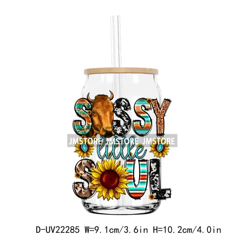 Western Highland Cow Farm Animals Sunflower UV DTF Transfer Stickers Decals For Libbey Cold Cup Mug Tumbler Waterproof DIY Craft