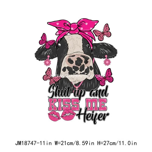 Hot Sale Western Highland Cow Pink Be Mine Heifer Valentine Printing DTF I Love Moo XOXO Heat Transfer Stickers For Hoodies