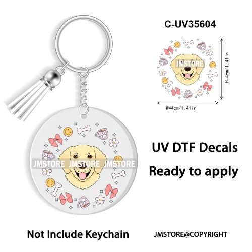 Floral Cat Lover The Best Mama Ever UV DTF Decal Round Keychain Ready To Apply WaterProof Transfer Stickers For Circle Keychain