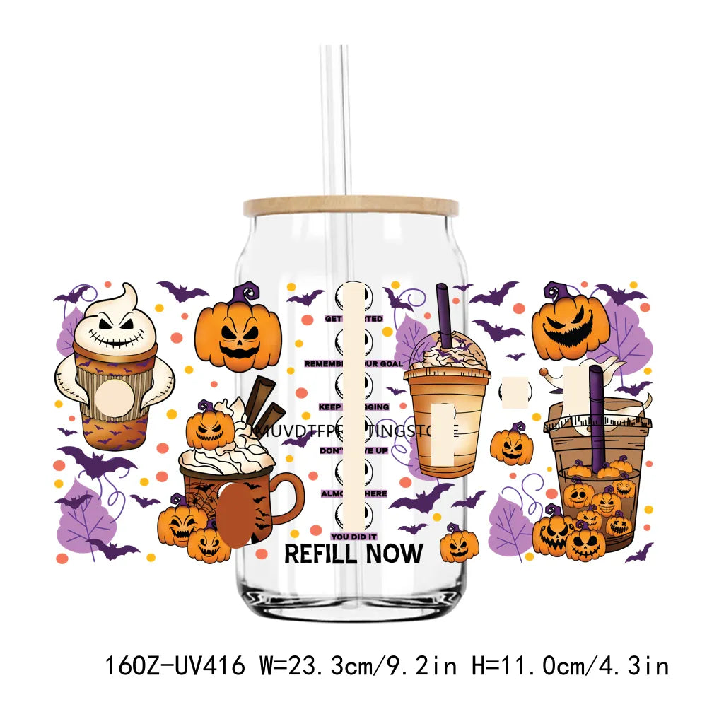 Fall Pumpkin Coffee Nurse 16OZ UV DTF Cup Wrap Transfers Stickers Custom Labels DIY Durable Waterproof Logo For Libbey Glass Can