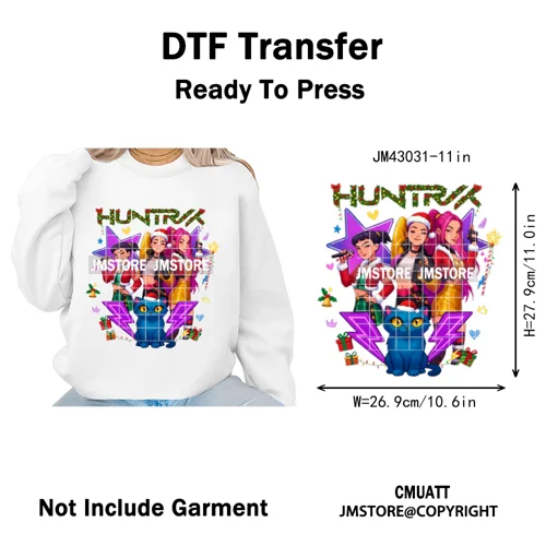 Kpop Hunters Merry Christmas Tiger Anime Lover Holiday Gift Iron on DTF Heat Transfers Stickers Ready to Press for Sweatshirts