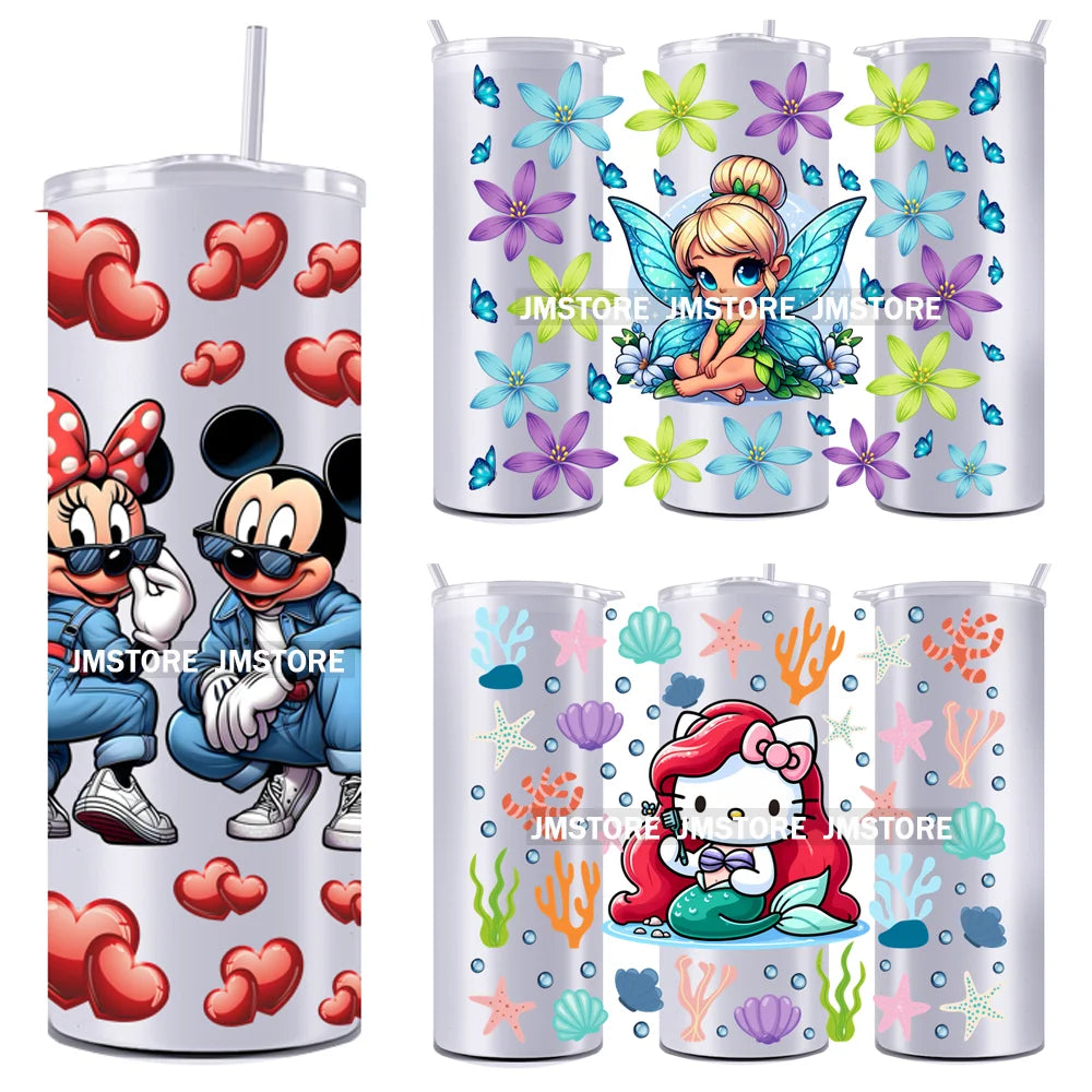 Flowers Cartoon Princess Girl 20OZ Straight Skinny Tumbler Wrap UV DTF Cup Wraps Custom Labels Transfer Sticker Waterproof Logo