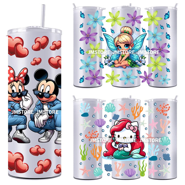 Flowers Cartoon Princess Girl 20OZ Straight Skinny Tumbler Wrap UV DTF Cup Wraps Custom Labels Transfer Sticker Waterproof Logo