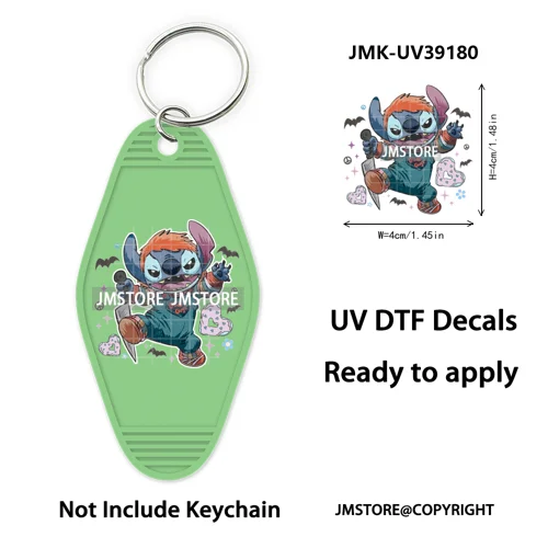 Spooky Halloween Cartoon Character Couple UV DTF Motel Keychain Wrap Ready To Apply Waterproof High Quality Hotel Keychain Decal