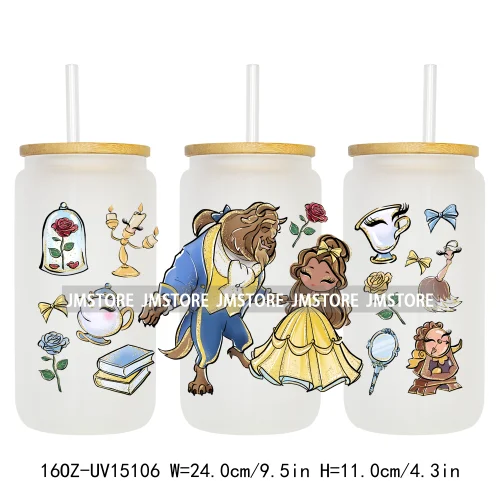 Beauty Princess And Beast UV DTF Stickers Ready to Transfer Cup Wrap Custom Labels DIY Craft For Libbey Can Glass Tumblers Mugs