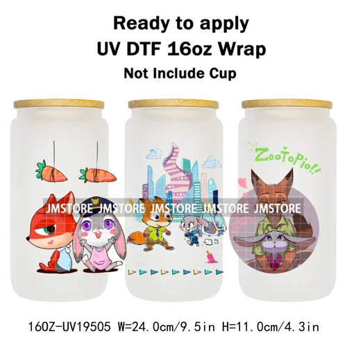 Mystery Animals City Police Rabbit And Fox Con Artist UV DTF Cup Wrap Ready To Apply Transfer Stickers For 16OZ Libbey Glass Can