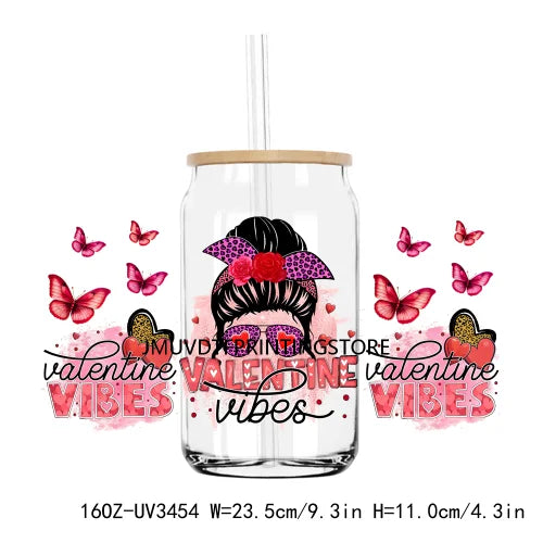 Love More Worry Less UV DTF Sticker For 16OZ Libbey Glass Cup Can Wrap Transfer Sticker Custom Labels DIY Logo XOXO Valentines