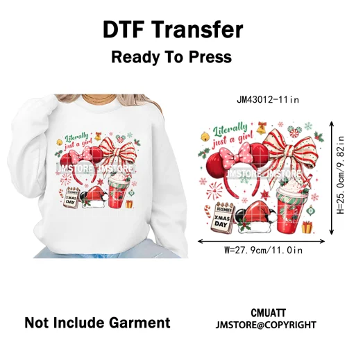Girly Coquette Merry Christmas Ginger Cartoon Cozy Jolly Season Iron on DTF Heat Transfers Stickers Ready to Press for Clothing