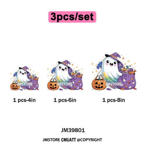Spooky Coffee Lover Halloween Coquette Pumpkins Witches Ghost Iron on DTF Washable Transfers Stickers Ready to Press for Clothes