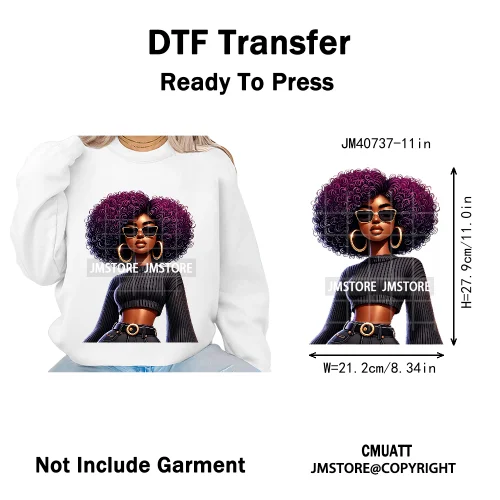 Sassy Curly Afro Women Fashion Hairstyle Urban Melanin Girls Iron on DTF Washable Transfers Stickers Ready to Press for Textile