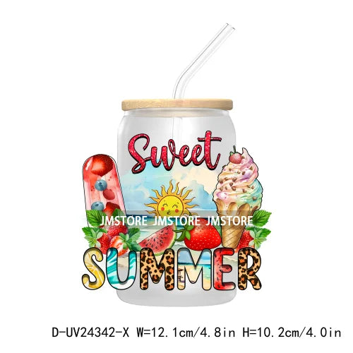 Sweet Summer Time UV DTF Transfer Sticker Decals For Libbey Glass Cold Cups Mugs Tumbler Custom Waterproof DIY Labels Watermelon