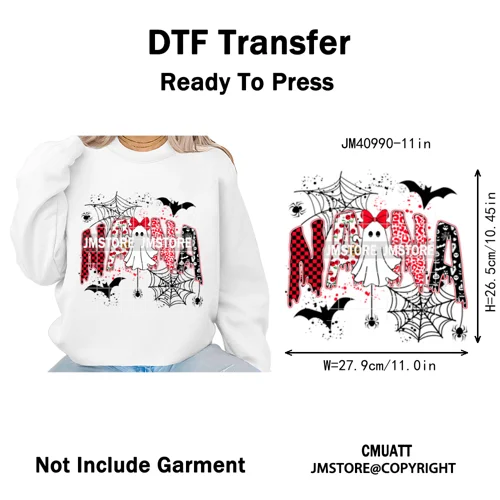 Leopard Checkered Spooky Mama Ghost Halloween Letters Preppy Halloween Iron on DTF Transfer Stickers Ready to Press for T-shirts