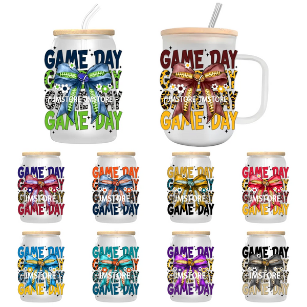 Leopard Game Day Football Coquette Bow Sport UV DTF Transfer Stickers Decals For Libbey Cold Cup Mugs Tumbler Waterproof Labels