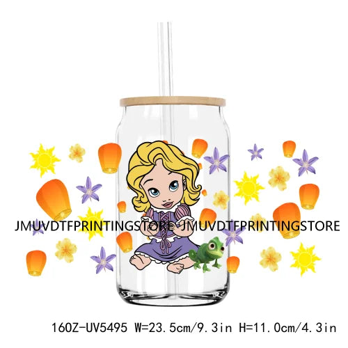 Cartoon Baby Princess Queen Girl 16OZ UV DTF Cup Wrap Transfer Sticker Custom Label Durable Waterproof Logo For Libbey Glass Can