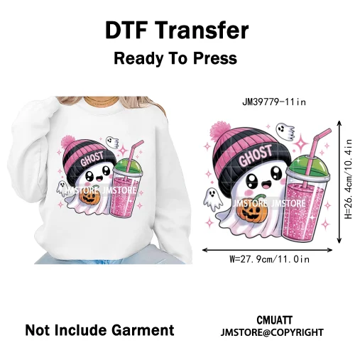 Spooky Coffee Lover Halloween Coquette Pumpkins Witches Ghost Iron on DTF Washable Transfers Stickers Ready to Press for Clothes