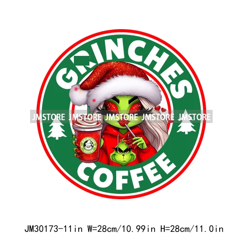 Green Bougie Lady Coffee Leopard Christmas Holiday Season Iron On DTF Transfers Stickers Ready To Press For T-shirts Bags