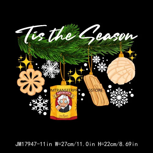 Sweet Latin Christmas Is Pan Dulce Plastisol Patch Iron On Tis The Season For Tamalce Cafecito DTF Transfer Sticker For Clothes