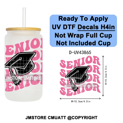 College Grad Class Of 2026 UV DTF Cup Decals Ready To Apply Transfer Stickers Durable Custom Labels For Libbey Glass Can Mugs