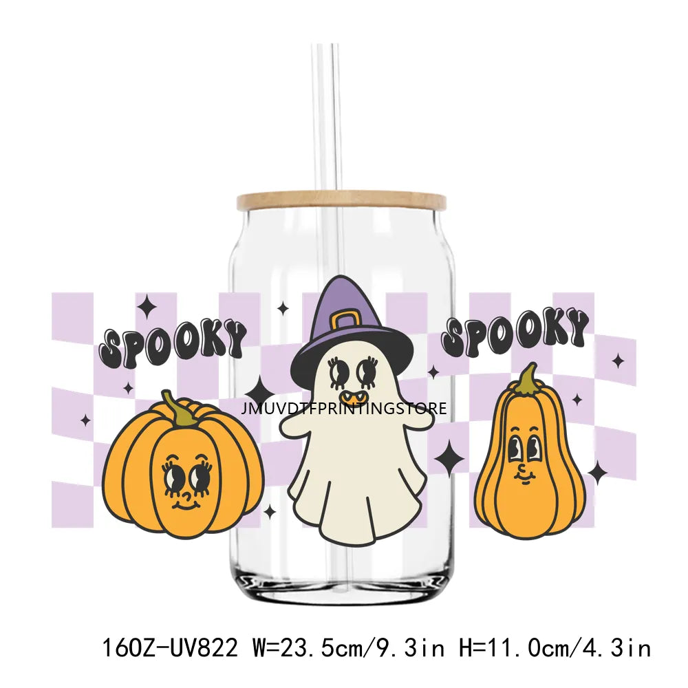 Retro Halloween Funny Ghost 16OZ UV DTF Cup Wrap Transfer Stickers Custom Label DIY Durable Waterproof Logo For Libbey Glass Can