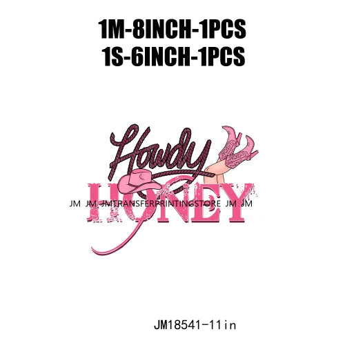 Pink Love Howdy Honey Valentine's Day Printing Designs Iron On Western Cowgirl Boat Hat DTF Transfers Stickers For T-Shirts Bag