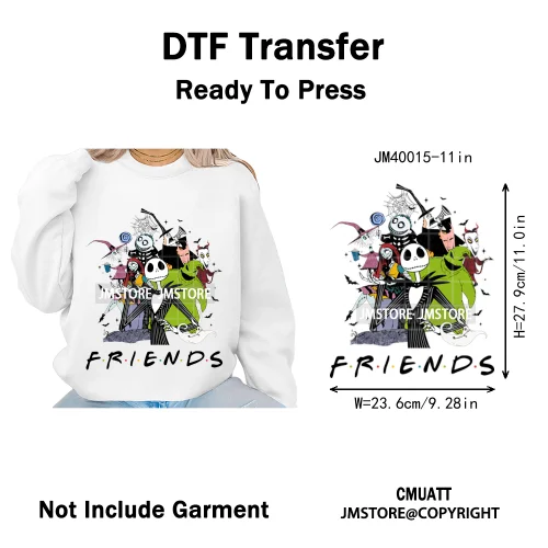 Halloween Horror Party Cartoon Friends Nightmare Spooky Vibes Iron on DTF Washable Transfers Stickers Ready to Press for Clothes