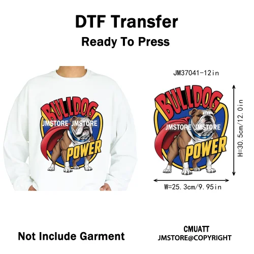 12in Streetwear Vibes Rich Cool Cartoon Bulldog King Designs Washable Iron on DTF Transfers Stickers Ready to Press for Clothes