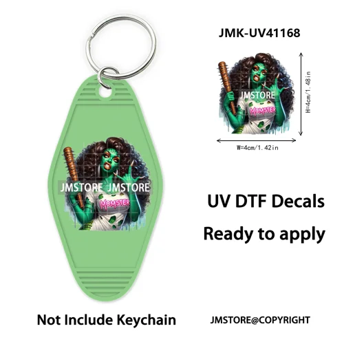 Afro Girl Halloween Skeleton Zombie UV DTF Motel Keychain Decal Ready To Ship Durable Transfer Stickers Print For Hotel Keychain