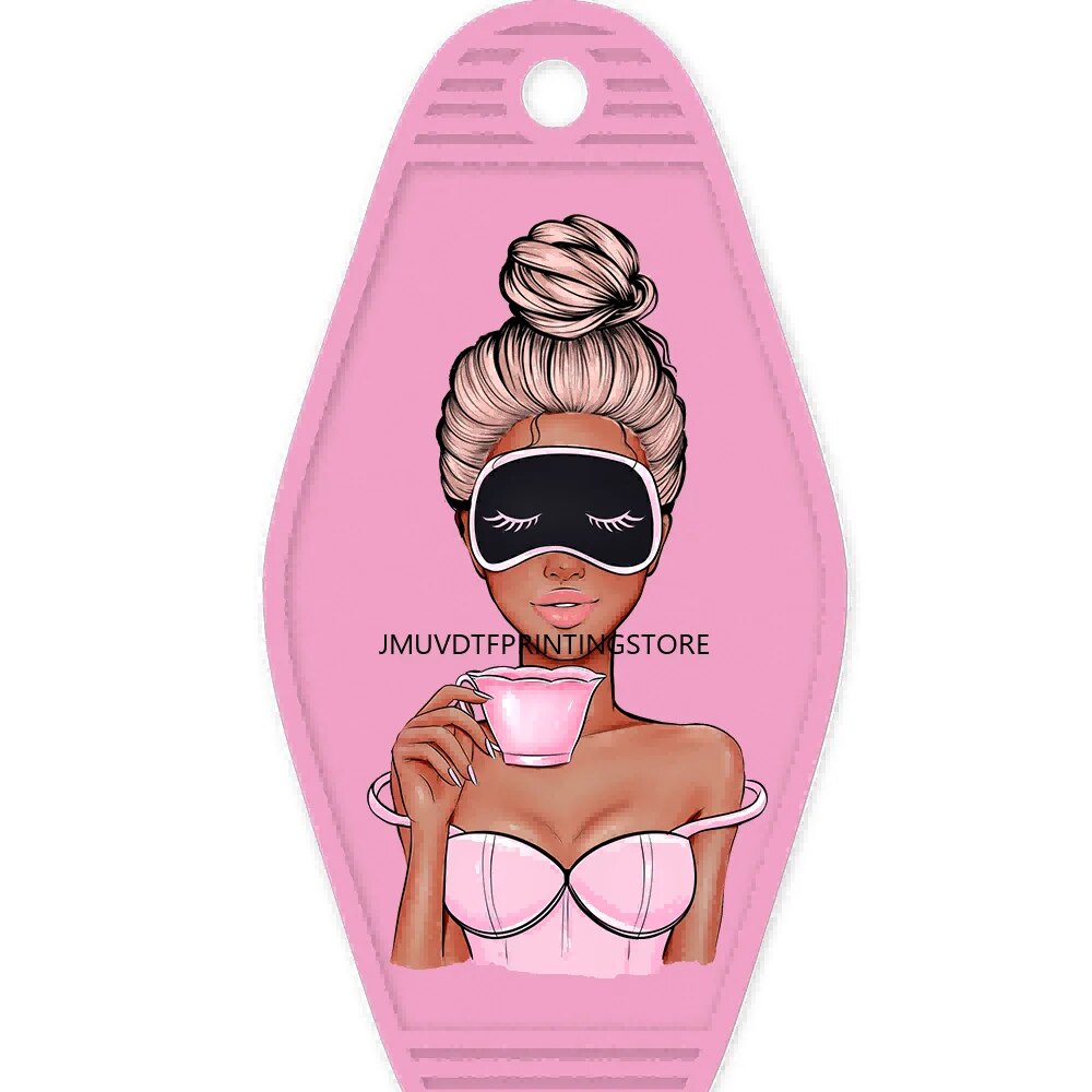 Coffee Drink Black Afro American Girl High Quality WaterProof UV DTF Sticker For Motel Hotel Keychian