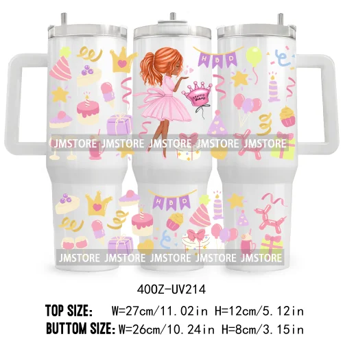 40OZ Tumbler Wrap Birthday Girl Cake Party UV DTF Cup Wraps Transfer Stickers Custom Labels Waterproof Logo Cute Queen Princess