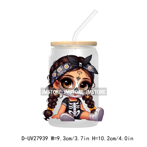 Halloween Skeleton Latina Chibi Baby UV DTF Transfer Stickers Decals For Libbey Cold Cups Mug Tumbler Waterproof Labels Princess