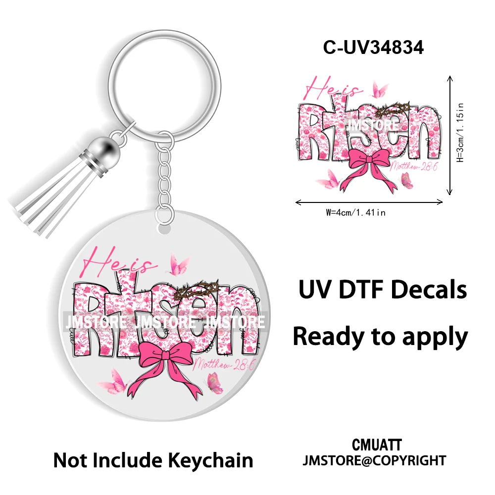 Happy Easter School Teacher Life Retro Coquette Easter Bunny WaterProof UV DTF Sticker For Round Circle Acrylic Keychain Keyring