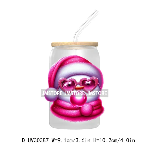 Retro Santa Christmas Blowing Bubble UV DTF Transfer Stickers Decals For Libbey Cold Cups Mugs Tumbler Waterproof Craft Xmas Mom