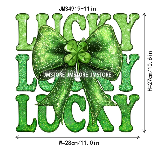 Feeling Lucky Vibes Coquette Shamrock Irish St Patrick's Day Iron On DTF Heat Transfers Stickers Ready To Press For T-shirts Bags