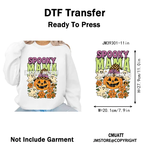 Ghost Spooky Mama Season Trick or Treat Coquette Bow Halloween Iron on DTF Washable Transfer Sticker Ready to Press for Clothing