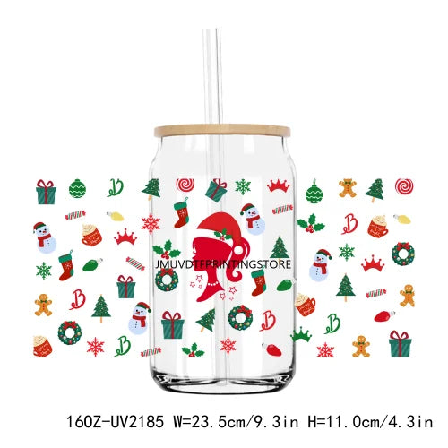 New Christmas Tumblers Vibes Holiday UV DTF Sticker For 16OZ Libbey Glass Cup Can Wrap Transfer Sticker Custom Labels DIY Logo