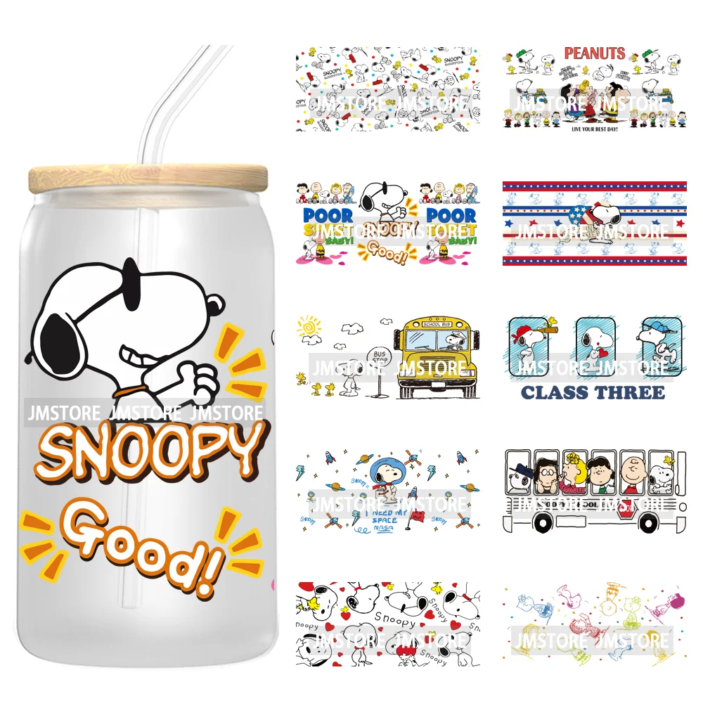 Cartoon Dogs Back To School UV DTF Wraps Transfer Sticker Selfadhesive Waterproof High Quality For 16OZ Libbey Glass Can Tumbler
