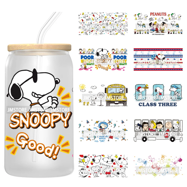 Cartoon Dogs Back To School UV DTF Wraps Transfer Sticker Selfadhesive Waterproof High Quality For 16OZ Libbey Glass Can Tumbler