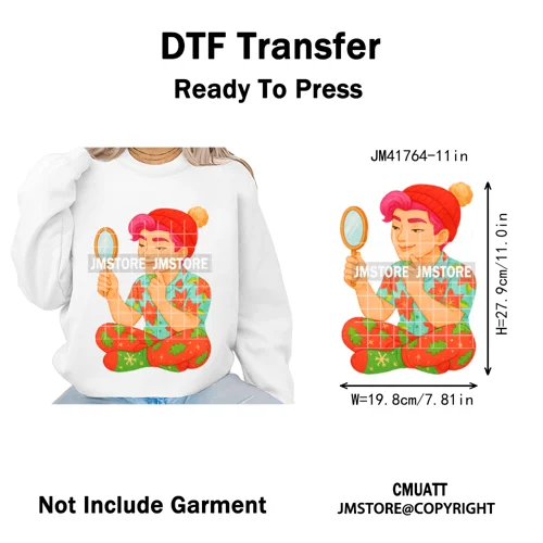 Preppy Christmas Festive Boys Girls Movie Xmas Gift Food Light Iron on DTF Washable Transfer Stickers Ready to Press for Clothes