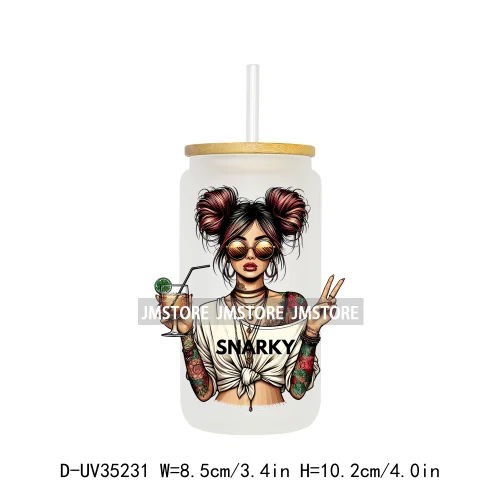 Funny Sarcastic Woman Sassy Girl UV DTF Transfer Stickers Decals Ready To Apply Waterproof For 16OZ Libbey Glass Can Cup Tumbler