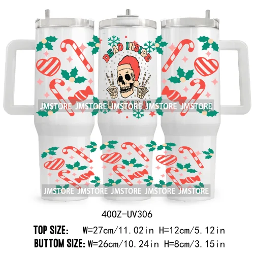 Hot Cocoa And Christmas Movies UV DTF Tumbler Wrap Transfer Stickers Custom Labels 40OZ Wraps Waterproof Christmas Gingerbread