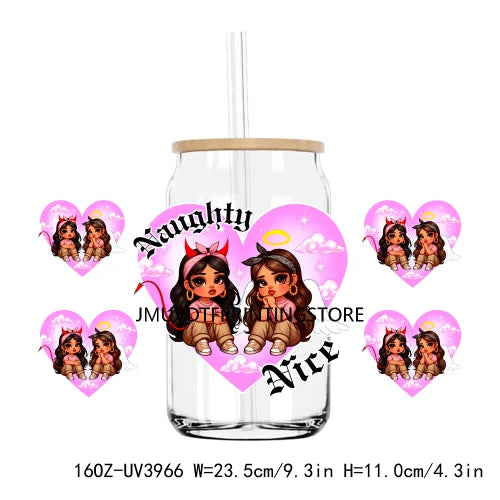 Bestfriends Valentine Girls Cholo Chola UV DTF Sticker For 16OZ Libbey Glass Cup Can Wrap Transfer Sticker Custom Label DIY Logo