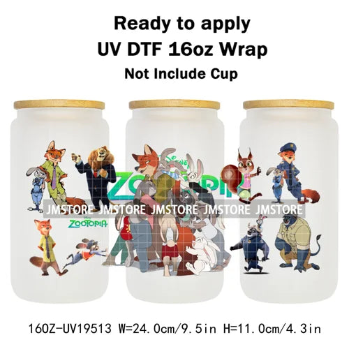 Mystery Animals City Police Rabbit And Fox Con Artist UV DTF Cup Wrap Ready To Apply Transfer Stickers For 16OZ Libbey Glass Can