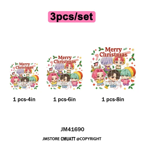 Merry Christmas Kpop Music Band Group Character Xmas Festive Love Iron on DTF Transfers Stickers Ready to Press for Clothes Bags