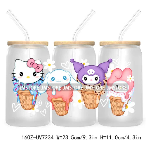 Cartoon Baby Princess Best Friends 16OZ UV DTF Cup Wrap Transfers Stickers For Libbey Glass Can Cups Tumbler Waterproof Labels